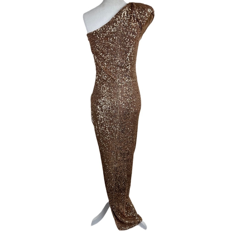 NWOT Nookie Veda One Shoulder Sequin Maxi Gown in Caramel Size Large - Picture 4 of 8
